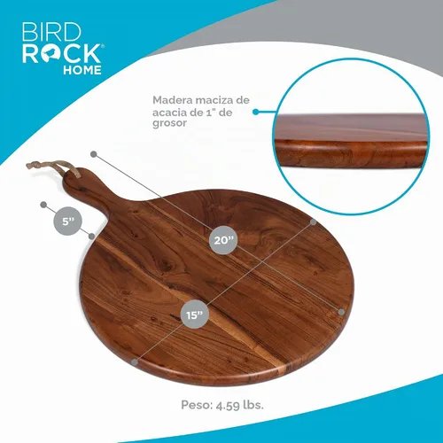 Vista 3 de BIRDROCK HOME Tabla redonda de madera de acacia de 15 pulgadas con asa