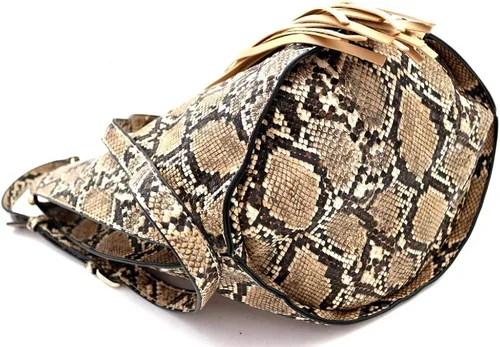 Vista 6 de Bolso bandolera con flecos de piel vegana con estampado de leopardo de serpiente