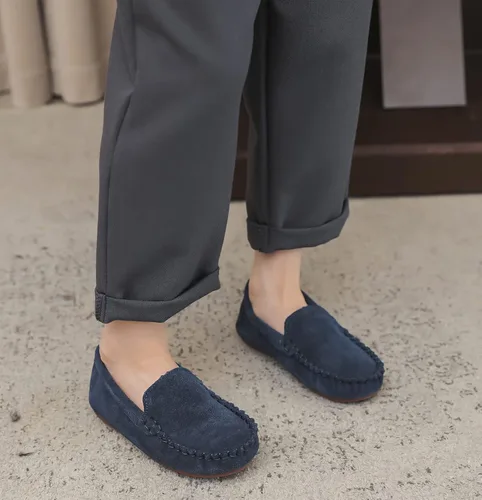 Vista 5 de DADAWEN Mocasines de piel de ante suave para niños y niñas pequeños, zapatos de vestir planos para barco, para boda, iglesia, zapatos Oxford