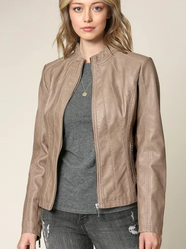 Vista 4 de Lock and Love - Chaqueta de motociclista de cuero sintético con capucha extraíble para mujer