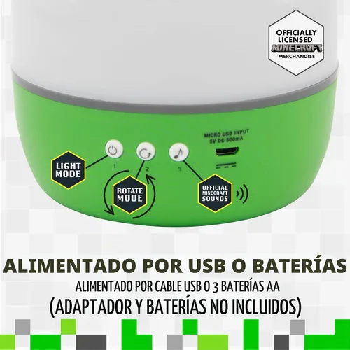 Vista 3 de Paladone Minecraft Creeper & Steve - Proyector de luz nocturna con licencia oficial, accesorio de lámpara de proyección para jugadores, sonidos
