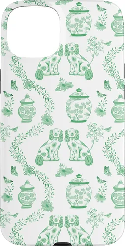 Vista 9 de Funda para iPhone XS Max Preppy Green & White Toile Chinoiserie Dogs and Ginger Jars