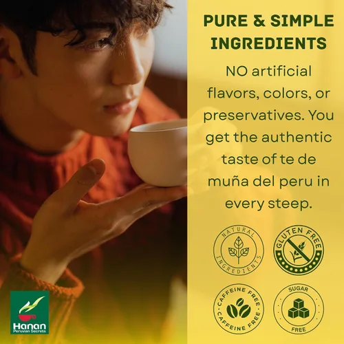 Vista 6 de Bolsas de té Hanan Muña – Té de hierbas de menta andina 100% natural de Perú, 25 bolsas de té tradicional de Muña del Perú, sin cafeína