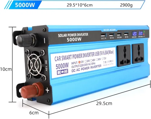 Vista 4 de Inversor de alta potencia de 5000 W DC 12V/24V/48V/60V a 220V/110V Convertidor de inversor 3 AC enchufes universales 4 USB con pantalla LED, 12 V