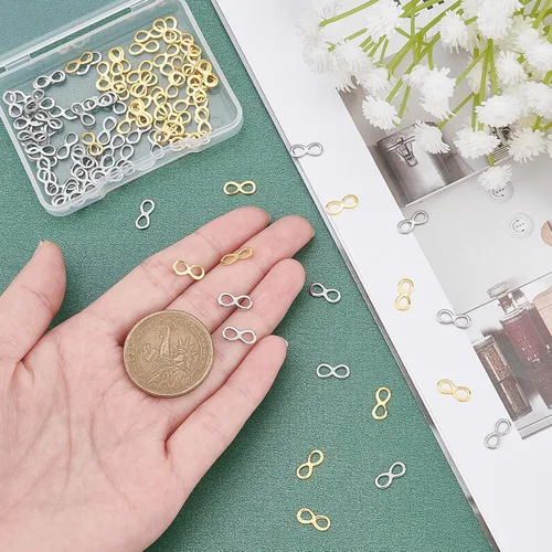 Vista 2 de UNICRAFTALE Colgante de infinito chapado en oro de 18 quilates a granel, mini enlace de conector de acero inoxidable para hacer joyas, collares