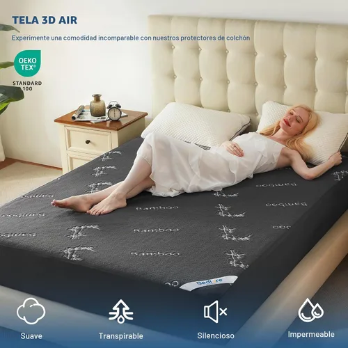 Vista 3 de BEDLORE Protector de Colchón Impermeable Tamaño Twin de Viscosa Derivada de Bambú, Funda de Colchón Suave Ajustable con Bolsillo Profundo de 6"-15