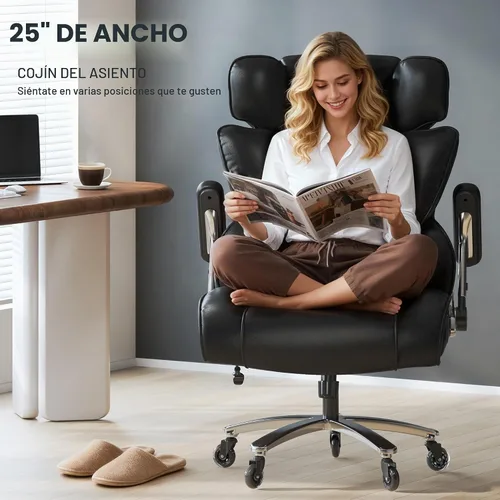 Vista 5 de FLEXISPOT Silla de oficina grande y alta de 600 libras para personas altas negro - cuero sintético