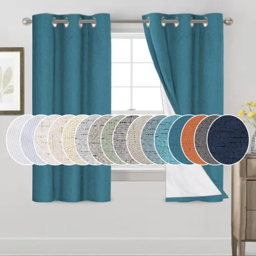 Vista 123 de Cortinas con textura de lino 100% opacas de 64 pulgadas de largo, juego de 2 paneles de cortinas de lino opacas con forro aislante térmico que Arena
