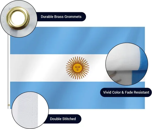 Vista 3 de Bandera argentina de 3 x 5 pies para fiestas, desfiles, eventos deportivos, fiestas patrióticas, decoración interior y exterior