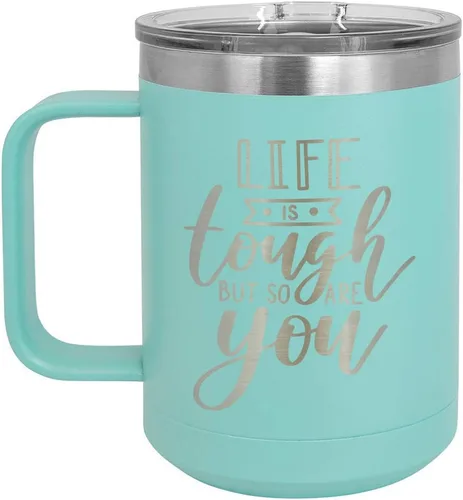 Vista 16 de LIFE IS TOUGH BUT SO ARE YOU Negro Taza de café de 15 oz con tapa deslizante Taza de café de viaje aislada Ideas de regalos de cumpleaños