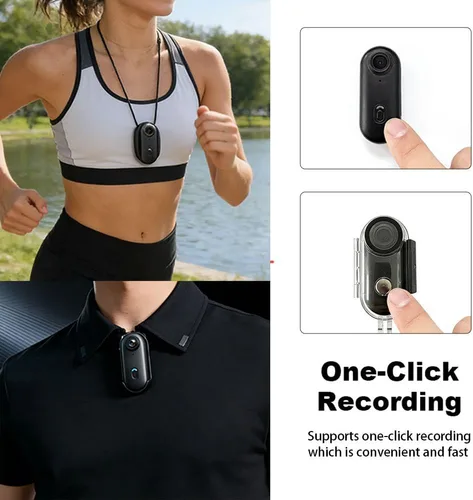 Vista 6 de JETO Mini cámara corporal 4K, cámara de acción POV con clip con cordón magnético, clip trasero giratorio, gran angular de 150°, funda impermeable