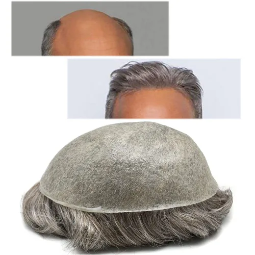Vista 15 de Hombres Toupee Europea Real Cabello Humano Pieza Todo V-looped 0.002 in Piel Ultra Delgado Toupee para Hombres Sistema de Reemplazo de Cabello