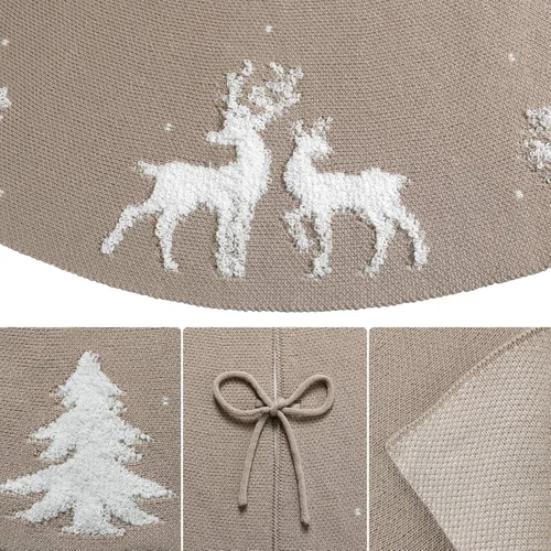 Vista 4 de Dremisland Falda de Árbol de Navidad, Falda de Árbol de Punto Trenzado Tejido Grueso Rústico para Decoración Navideña - Alce 3D y Árbol de Navidad