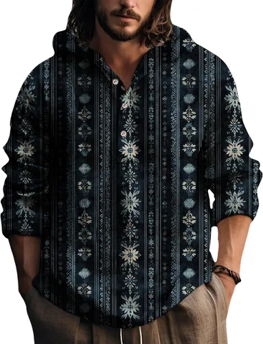 Vista 16 de Sudadera con capucha para hombre, con estampado azteca de otoño, de gran tamaño, manga larga, casual, con capucha