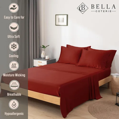 Vista 101 de Bella Coterie - Juego de sábanas tamaño individual, viscosa de bambú, de cultivo orgánico, ultrasuaves, refrescantes para calurosos, esquinas tipo