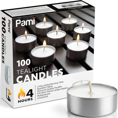 Vista 10 de PAMI - Velas de té, cera de parafina, sin perfume, 4 horas de tiempo de combustión, 50