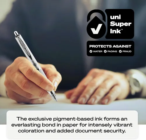 Vista 6 de Uni-Ball 207 Premier, pluma de gel retráctil, punta mediana (1.0mm), negra, 1 paquete Ultra-soft cushioned grip, nano fiber ink, uni Super Ink