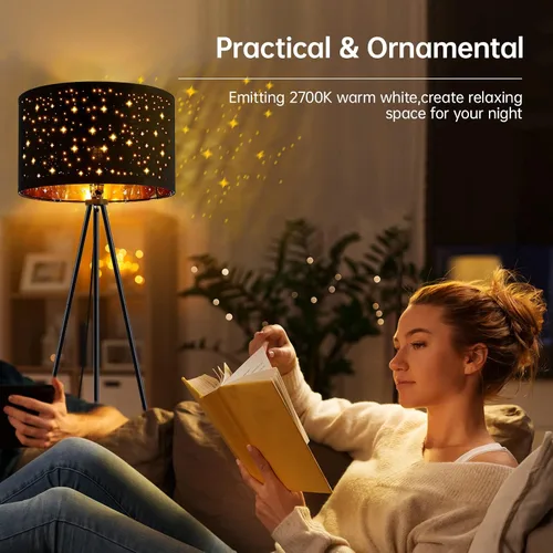 Vista 7 de Lámpara de pie, lámpara de pie con trípode, bombilla LED de 8W, pantalla decorativa, lámpara de pie estilo de mediados de siglo para sala de estar