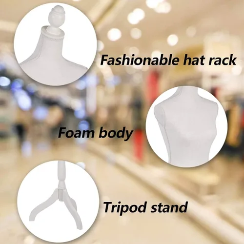 Vista 5 de FDW Maniquí 60”-67” de altura ajustable, modelo de vestido femenino, torso de soporte con trípode para ropa (blanco)