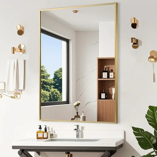 Vista 23 de Espejo de baño negro de 22"x30", espejo rectangular con marco de metal negro mate, espejo de tocador con esquinas cuadradas, espejo para pared Negro