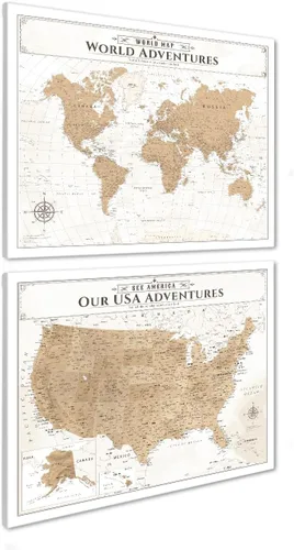 Vista 37 de IPIC - Lienzo con mapas de EE. UU. para decoración de pared, mapa con pin de empuje para marcar viajes, mapa de viaje impreso de EE. UU.