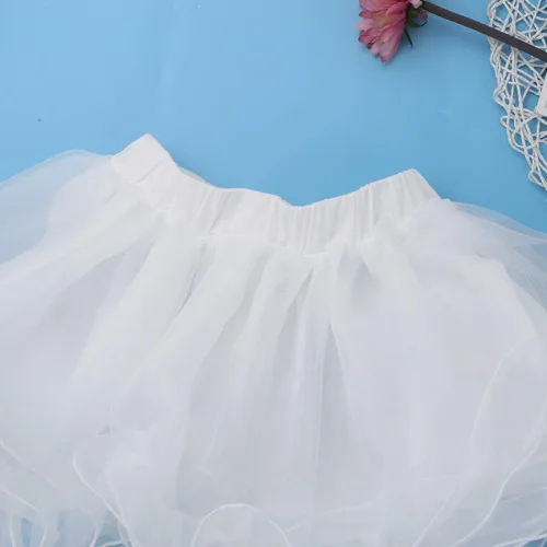 Vista 5 de Enagua de organza con volantes de 3 capas para niños, falda de flores, vestido de crinolina, boda, concurso de baile, deslizamiento