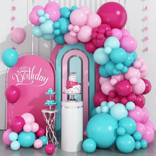 Vista 8 de Kit de arco de globos Dagelar azul morado, guirnalda de globos de cumpleaños de copo de nieve con globo de confeti plateado, globos de tema invernal