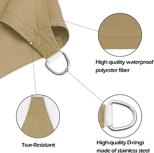 Vista 3 de Toldo tipo vela para exteriores, 6 x 7 pies, vela impermeable con bloqueo UV, tela resistente, protección solar, resistente al viento, grado
