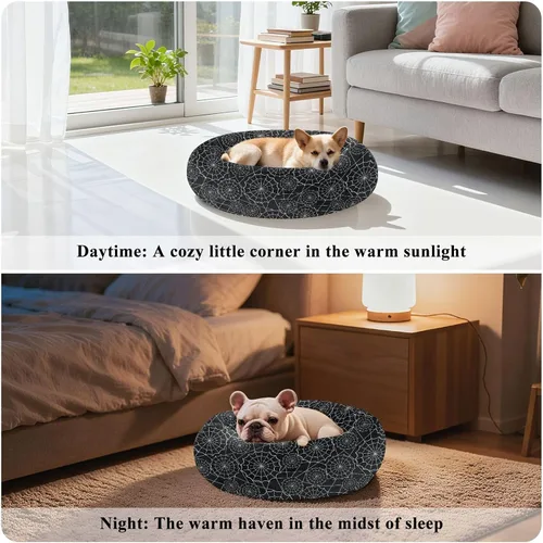 Vista 4 de Wudan Pet Cat Beds Donut Cuddler Fluffy Cat Cave Bed for Extra Small Size Pets Supplies XS Black and White Spiders Web