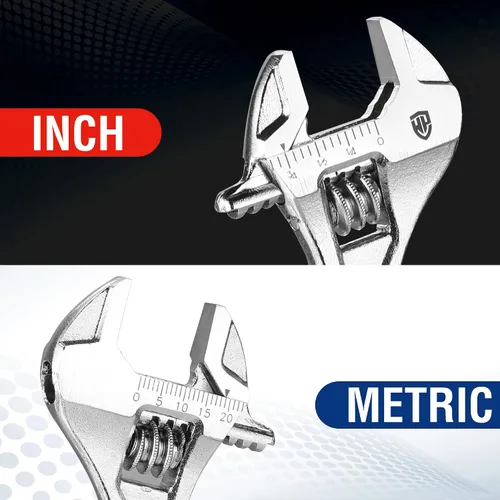 Vista 6 de WORKPRO - Llave ajustable de 4 pulgadas de servicio pesado con escala imperial y métrica, llave premium de acero Cr-V, cromada