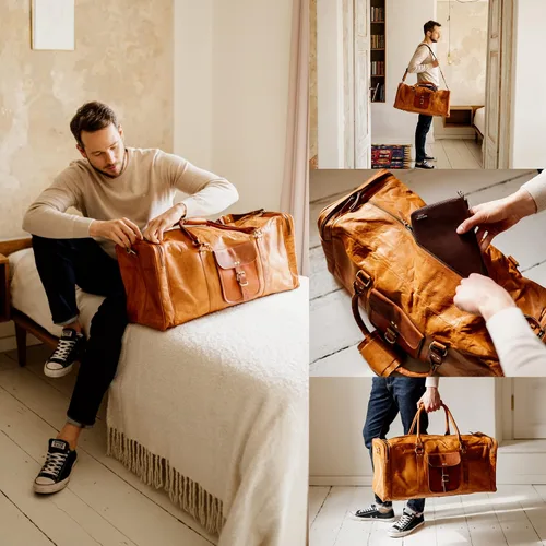 Vista 3 de Berliner Bags Bolsa de lona de cuero vintage New York para viajes o el gimnasio, bolsa de noche para hombres y mujeres, Marrón XXL, Vintage