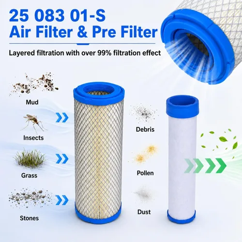 Vista 3 de 25 083 01-S - Juego de filtros de aire y prefiltros compatibles con Kohler 25 083 04-S, Kawasaki 11013-7020/7019 11013-7044/7045, compatible