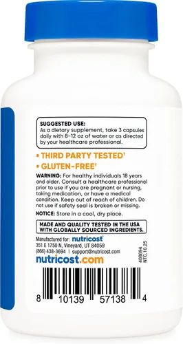 Vista 4 de Nutricost Cápsulas de glicinato de magnesio (90 cápsulas, 210 mg por porción) - Suplemento de glicinato de magnesio para una absorción suave