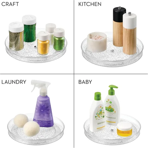 Vista 3 de iDesign The Rain Collection Lazy Susan Organizador Giratorio, 9" x 9" x 1.5", Transparente Transparente, 1.5 pulgadas de altura