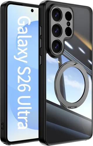 Vista 31 de 【Soporte magnético giratorio de 360°】 Funda para Google Pixel 9 【Compatible con MagSafe y Pixelsnap】 Funda con soporte de anillo 【Cristal Negro