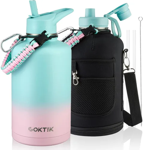Vista 39 de COKTIK Botella de agua deportiva de 22 onzas, botella de agua de acero inoxidable para aislamiento térmico, botella de viaje reutilizable