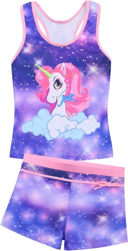 Vista 2 de Akokvlar Traje de baño de dos piezas para niñas, tankini con pantalón corto
