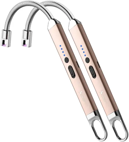 Vista 10 de SUPRUS Encendedor USB recargable de arco eléctrico con interruptor de seguridad, cuello flexible de 360°, parrilla sin llama, encendedores largos