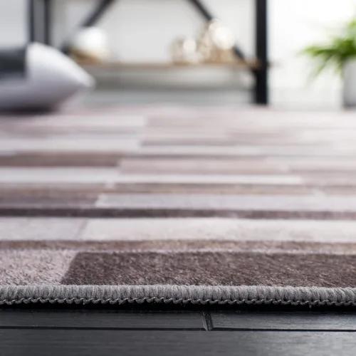 Vista 4 de SAFAVIEH Alfombra lavable de piel sintética, alfombra de pasillo de 2 pies 6 pulgadas x 8 pies, marfil y gris, antideslizante, patrón estampado
