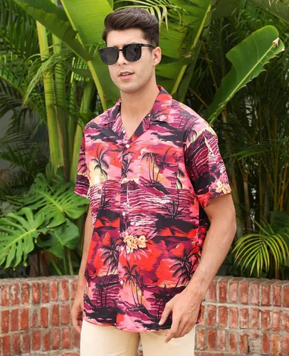 Vista 8 de MRIGNT Men's Hawaiian Shirt Short Sleeves Printed Button Down Summer Beach Shirts