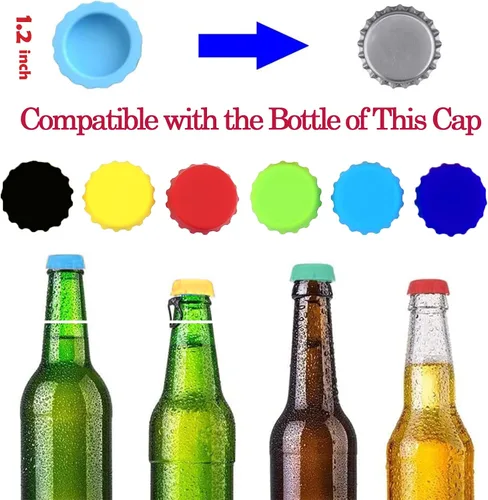 Vista 5 de Tapas para botellas, tapas de botellas de cerveza, de silicona, reutilizables, para refrescos, bebidas, HomeBrew, utensilios de cocina, evitar