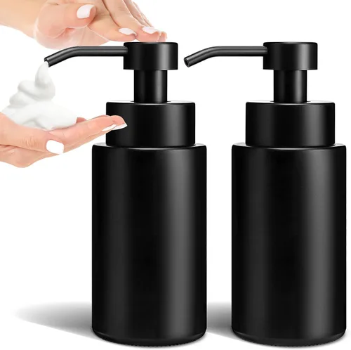 Vista 14 de GMISUN Dispensador de jabón espumoso de vidrio, dispensador de jabón de vidrio ámbar de 10 onzas líquidas para baño y cocina, paquete de 2