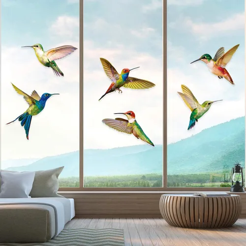 Vista 4 de Blulu 6 piezas de calcomanías de ventana de colibrí de gran tamaño, calcomanías anticolisión para evitar golpes de pájaros en el vidrio