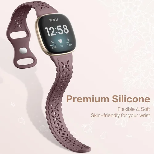 Vista 4 de Dirrelo Paquete de 4 bandas de encaje de silicona compatibles con bandas de Fitbit Sense/Bandas de Fitbit Versa 3 para mujer/Bandas de Fitbit Versa