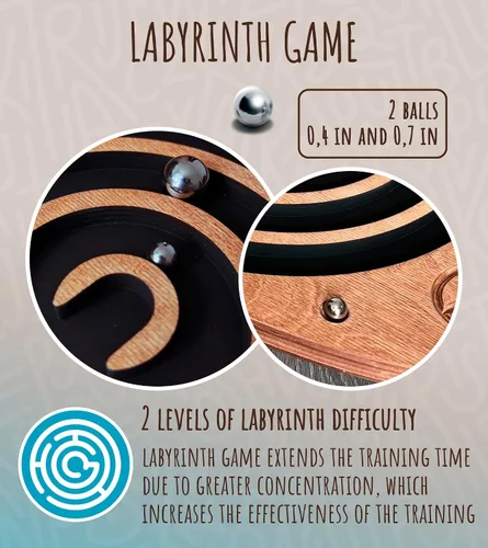 Vista 7 de Tabla de equilibrio de madera con laberinto laberinto de 23 x 14 pulgadas – Entrenador de fuerza y coordinación para terapia física, fitness