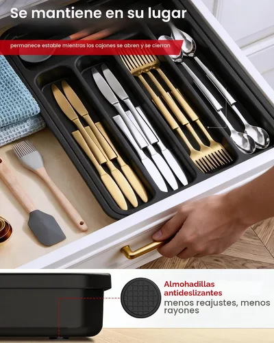 Vista 7 de Aujen Organizador de cubiertos – Organizador de cajones de cocina expandible, organizador de utensilios ajustable, bandeja de cubiertos