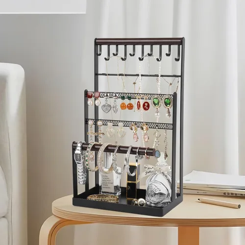 Vista 6 de MngsunTan - Soporte organizador de joyas para collares, organizador de joyas de 6 niveles con 15 ganchos, soporte de exhibición para collares