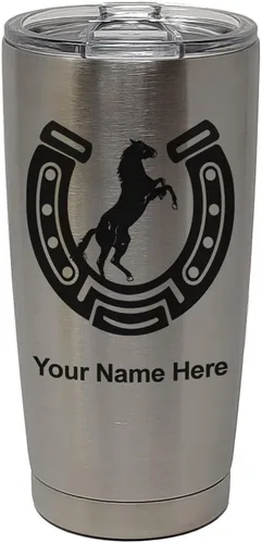 Vista 30 de LaserGram Vaso personalizado de 20 onzas, herradura con caballo (negro)
