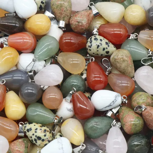 Vista 6 de LE SKY 20 colgantes de piedra natural, redondos, forma de gota de agua, ágata, cristal curativo, dijes de piedra curativa, bricolaje para hacer joyas