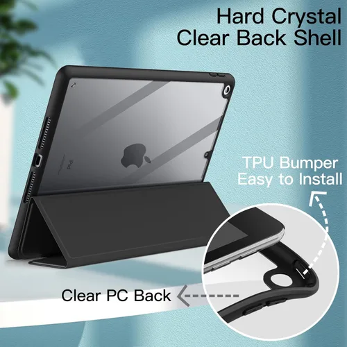 Vista 3 de JETech Funda para iPad de 9.7 pulgadas (6ª/5ª generación, 2018/2017) con soporte para lápices, carcasa trasera transparente transparente y delgada